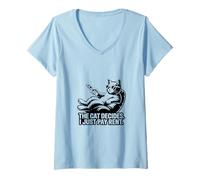 Womens The Cat Decides I Just Pay Rent Funny Cat V-Neck T-Shirt