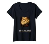 Women's The Cat Doth Protest Too Much Funny Shakespeare Cat V-Neck T-Shirt