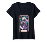 Womens The Cat Lady Tarot Card Cat Lover Mom Gothic Funny Gift V-Neck T-Shirt