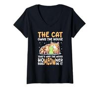 Womens The CAT OWNS The House. HOMEOwner CAT Humor V-Neck T-Shirt