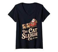 Womens The Cat Sleigh Co. Retro Christmas Cats - Funny Vintage V-Neck T-Shirt
