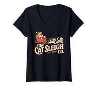 Womens The Cat Sleigh Co. Retro Christmas - Funny Vintage Cats V-Neck T-Shirt