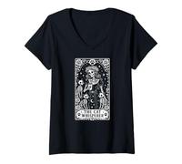 Women's The Cat Whisperer Tarot Card Skeleton V-Neck T-Shirt