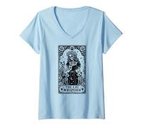 Women's The Cat Whisperer Tarot Card Skeleton V-Neck T-Shirt
