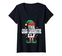 Womens The Chaos Coordinator Elf Funny Christmas Matching Family V-Neck T-Shirt