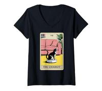 Womens The Chariot Tarot Card Cat Robot Vacuum Cleaner Cat V-Neck T-Shirt