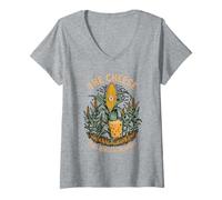 Women's The Cheese Flies North at Midnight Weirdcore Corn Farmer V-Neck T-Shirt