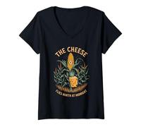 Women's The Cheese Flies North at Midnight Weirdcore Corn Farmer V-Neck T-Shirt