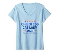 Womens The Childless Cat Lady 2024 For President US Flag Vintage V-Neck T-Shirt