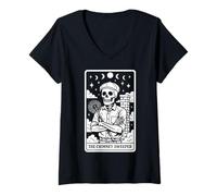 Womens The Chimney Sweeper Chimney Sweep Skeleton Tarot Card Witchy V-Neck T-Shirt