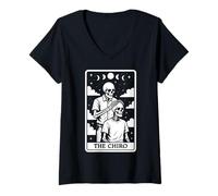 Womens The Chiro Chiropractor Chiropractic Spine Skeleton Tarot V-Neck T-Shirt