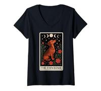 Women's The Chiweenie Dog Tarot Card Witchy Moon V-Neck T-Shirt