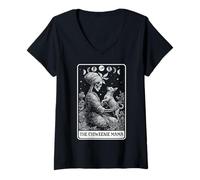 Women's The Chiweenie Mama Dog Mom Skeleton Tarot Card Witchy Moon V-Neck T-Shirt