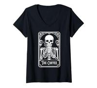 Womens The Coffee Tarot Card Skeleton Funny Coffee V-Neck T-Shirt