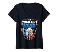Women's The Comfort Hero HVAC Technician Funny Present V-Neck T-Shirt