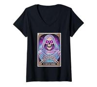 Womens The Completely Unhinged Cosmic Skull Art V-Neck T-Shirt