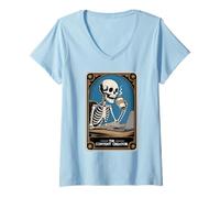 Womens The Content Creator Tarot Card Skeleton Vlogger Podcaster V-Neck T-Shirt