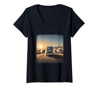 Womens The Convoy Trucker Truck Lover Truck Driver Power Art V-Neck T-Shirt