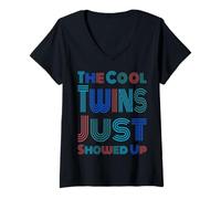 Womens The Cool Twins Just Showed Up Funny Twin Twinning Matching V-Neck T-Shirt