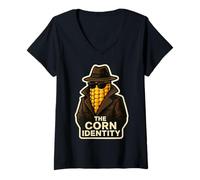 Womens The Corn Identity Funny Corncob Pun Corn Cob Spy Joke V-Neck T-Shirt