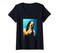 Women's The Corrs Lead Singer Andrea Corr in Blue Tour 2001 V-Neck T-Shirt
