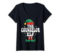 Womens The Counselor Elf Funny Christmas Matching Family Group V-Neck T-Shirt