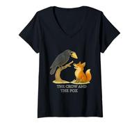 Womens The Crow and The Fox Aesop’s Fable on Flattery and Cunning V-Neck T-Shirt