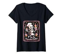 Womens The Cupcake Cultist Skeleton Baker Cupcakes Candles V-Neck T-Shirt
