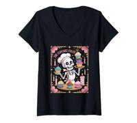 Womens The Cupcake Cultit Skeleton Baker Spooky Cupcakes V-Neck T-Shirt