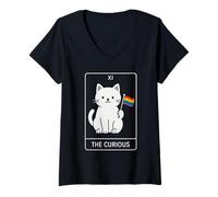 Womens The Curious - Cute Minimalist Dinosaur LGBT Tarot Art for Pr V-Neck T-Shirt