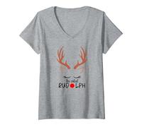 Women's The Cutest Rudolph Offical Sleeping Pajama for Xmas V-Neck T-Shirt, Heather Grey, X-Large