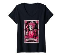 Womens The Dachsund Mom Tarot Card Pink Flowers Cute Wiener Dog V-Neck T-Shirt