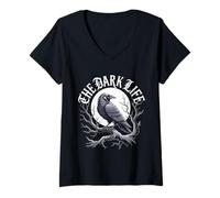Womens The Dark Life Gothic Raven Retro Design V-Neck T-Shirt