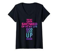 Womens The Day Cancer Showed Up in My Life - Breast Cancer Pink V-Neck T-Shirt