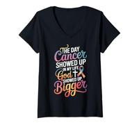Womens The Day Cancer Showed Up in My Life God Showed Up Bigger V-Neck T-Shirt