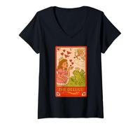 Womens The Delulu Tarot Princess Frog Red Flags Design V-Neck T-Shirt
