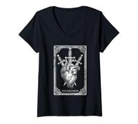 Womens The Delusion Tarot Card Three Swords Gothic Grunge Graphic V-Neck T-Shirt