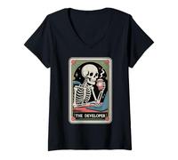 Womens The Developer Tarot Card Programmer Tech Software Engineer V-Neck T-Shirt