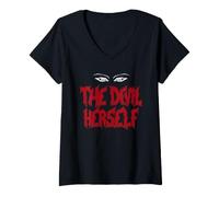 Women's The Devil Herself Funny Spooky Goth Sarcastic Attitude Women V-Neck T-Shirt