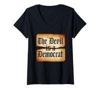 Womens The Devil is A Democrat Tshirt Retro Democrats Liberal V-Neck T-Shirt