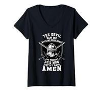 Women's The Devil Saw Me Down Thought He'd Won Christian Knight V-Neck T-Shirt
