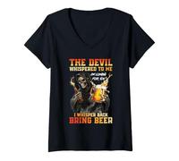 Women's The Devil Whispered to Me I'm Coming for You Beer Drinking V-Neck T-Shirt