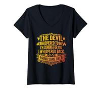 Women's The Devil Whispered to Me I'm Coming for You Bring Beer V-Neck T-Shirt