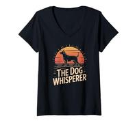 Womens The Dog Whisperer Retro Dog Trainer Sunset V-Neck T-Shirt
