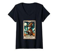 Womens The Donkey Halloween Witch Cute Tarot Card Lover Player V-Neck T-Shirt
