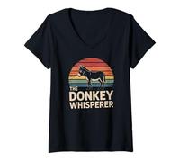 Womens The Donkey Whisperer Funny Retro Farm Donkey V-Neck T-Shirt