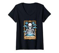 Womens The Doomscroller Skeleton Social Media Meme V-Neck T-Shirt