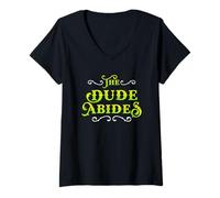Womens The Dude Abides Vintage Design for Film Loving Bowler V-Neck T-Shirt