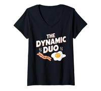 Women's The Dynamic Duo Bacon Eggs Funny Breakfast Lover V-Neck T-Shirt