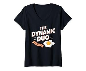 Women's The Dynamic Duo Bacon Eggs Funny Breakfast Lover V-Neck T-Shirt